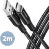 AXAGON BUCM-AM20AB, HQ kábel USB-C USB-A, 2 m, USB 2.0, 3A, ALU, opletenie, čierny BUCM-AM20AB