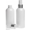 Plastová fľaša biela, biely rozprašovač, strieborná matná obruč, 200 ml