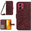 Peňaženkové kožené puzdro Sun Flower na Motorola Edge 40 Neo - Vínovo červená