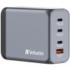 Verbatim GaN 32204, cestovná nabíjačka do siete, USB 3.0, USB C, sivá, 200 W, vymeniteľné vidlice C,G,A
