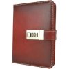 Kožený zápisník MIDDLE s číselným zámkom v tmavo červenej farbe, ručne tieňovaný (VMIDDLE-ČERT)