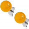 Šperky eshop - Oceľové puzetové náušnice, žltooranžové guličky, 8 mm X08.09