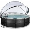 Bazén s krytom pieskovou filtráciou a tepelným čerpadlom Black Leather pool Exit Toys kruhový oceľová konštrukcia 450*122 cm čierny od 6 rokov