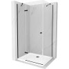 Mexen Roma, sprchovací kút s 1-krídlovými dverami 100 (dvere) x 110 (stena) cm, 6mm číre sklo, čierny profil, slim sprchová vanička 5cm biela s čiernym sifónom, 854-110-120-70-00-4010B