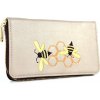 Módna dámska vyšívaná kožená peňaženka č.8606 s motívom včelieho úľa, béžová farba