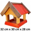 MKSTOR Drevené kŕmitko pre vtáky 32cmx30cmx28cm, vtáčia búdka, červená