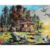 Zuty – Maľovanie podľa čísel – Muž so psami chytajúcimi ryby pri jazere, chata, kačice a jeleň (D. Rusty Rust), 40 × 50 cm, plátno + rám 8596530183532