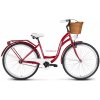 Retro bicykel dámsky mestský VELLBERG bordový+prútený košík