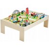Železničná Súprava pre Deti 120ks 120x85x41CM Drevený Stôl so Železnicou