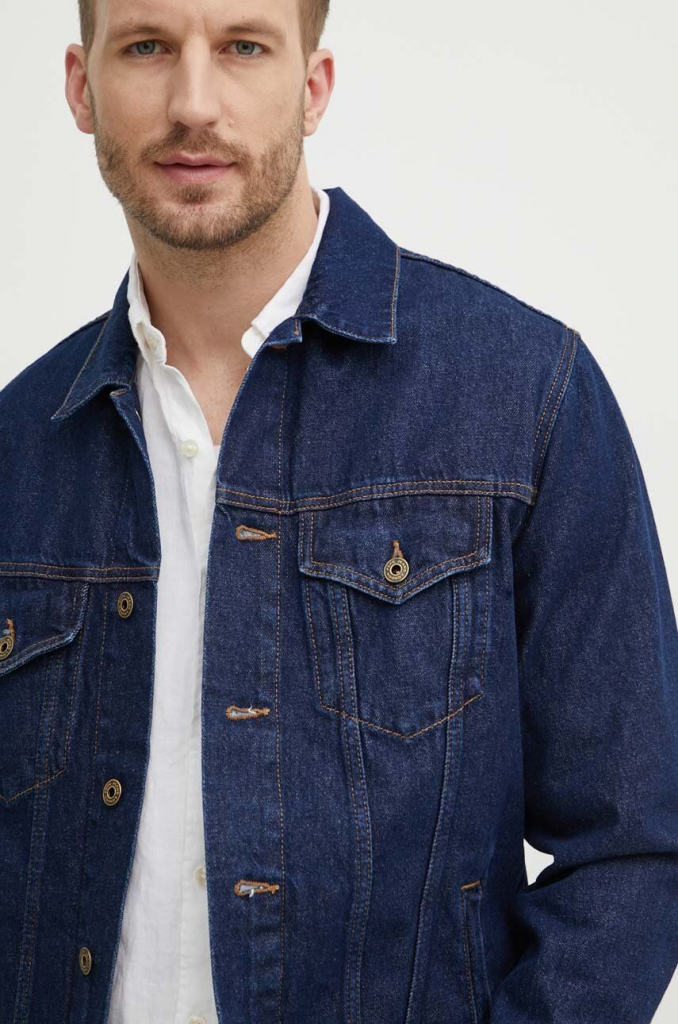 Pepe Jeans Rifľová bunda REGULAR jacket pánska tmavomodrá prechodná PM402715CU4