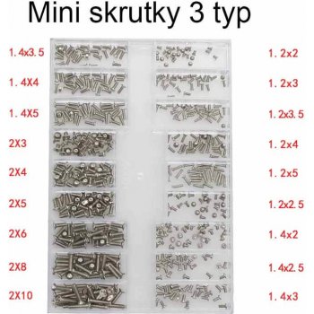 Typ 3 - Skrutky pre notebooky pre notebooky DIY sada pre počítače, skrutky na hodinky pre mobilné telefóny 500ks sada od M1.2 po M2