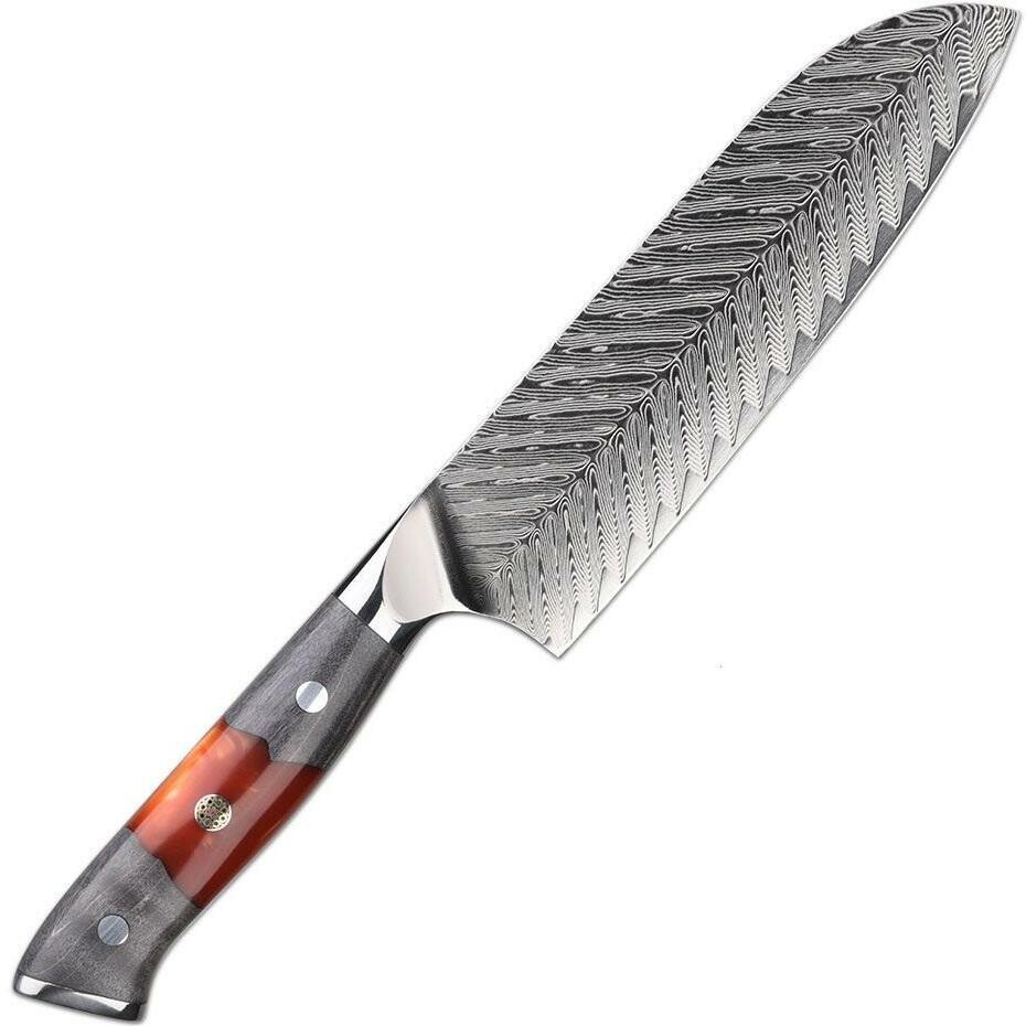 IZMAEL Damaškový kuchynský nôž Yamiyo Santoku/Červená/Sivá 17.5 cm
