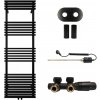 CERANO - Kúpeľňový radiátorový set Luigi - kombinované vykurovanie, termo tyč - stredové pripojenie 50 mm - 713W - čierna matná - 1600x500 mm CER-663427