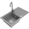 Mexen Pablo, 1-komorový granitový drez s odkvapkávačom 75x44 cm a kuchynskou batériou Telma, šedá, 6510-71-670200-71