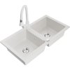 Mexen Mario, 2-komorový granitový drez 820x436x161 mm a drezová batéria Elia, biela, 6504-20-670101-20