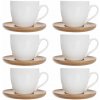 Porcelánové šálky na kávu a čaj so bambusovými podšálkami SCANDI BIELA 100 ml 6 ks