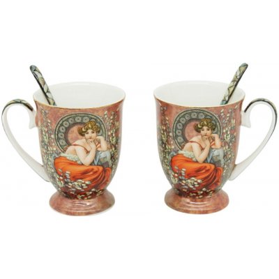 HOME ELEMENTS Sada dvoch porcelánových hrnčekov s lyžičkami Mucha tmavý 280 ml