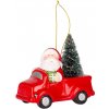 Dekorácia MagicHome Vianoce, Santa v aute, LED, terakota, 12,5x6x11,8 cm