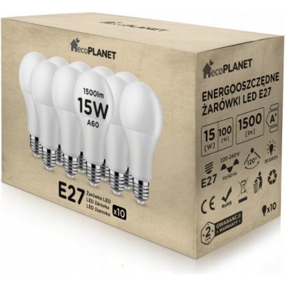 ecoPLANET 10x LED žiarovka E27 A60 15W 1500Lm neutrálna biela