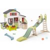 Set domček Priateľov s predzáhradkou a 360 cm šmykľavka Friends House Life Smoby rozšíriteľný s trojitou vlnou a vodná hra na záhradu