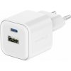 SWISSTEN SIEŤOVÝ ADAPTÉR GaN 1x USB-C 20W PD A 1x USB-A 18W QC BIELÝ