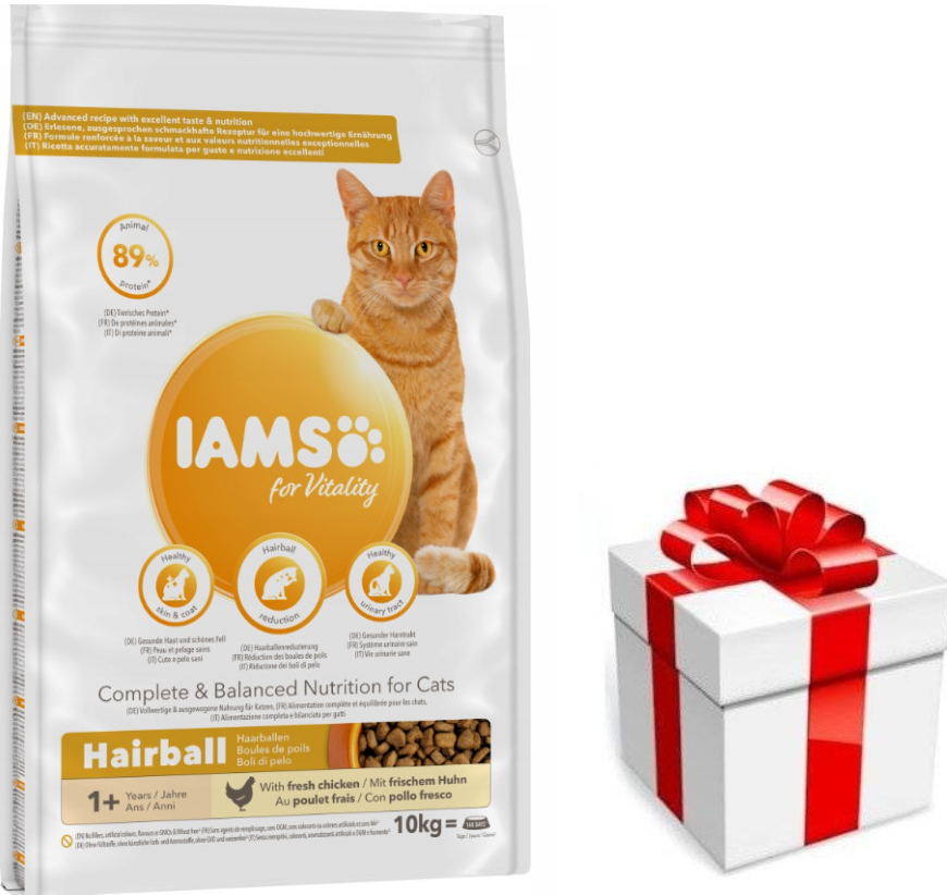 IAMS for Vitality Adult Cat Food Hairball Reduction with Fresh Chicken 10 kg