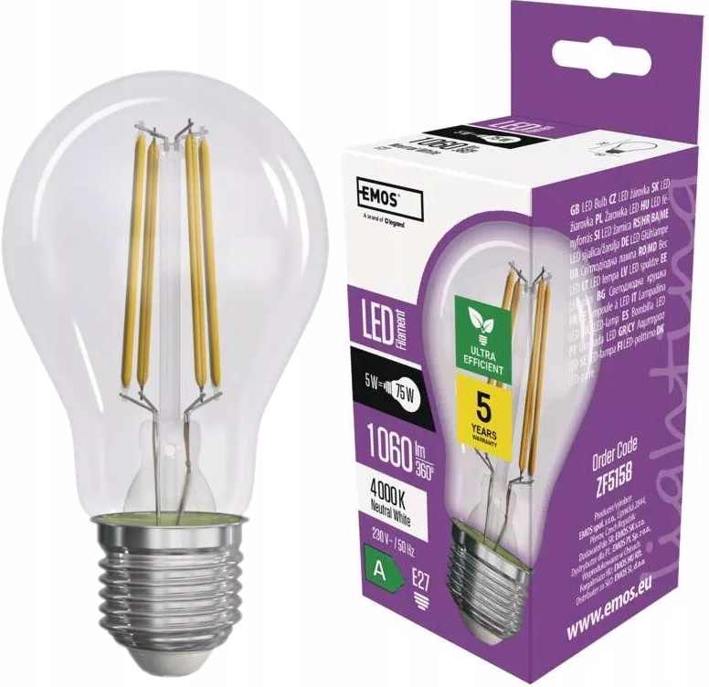 Emos Lighting LED žiarovka Filament A60 E27 5 W 75 W 1 060 lm neutrálna biela