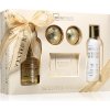 IDC INSTITUTE Scented Bath Gold čistiaci sprchový gél 100 ml + bomba do kúpeľa 2x20 g + soľ do kúpeľa 50 g + extra jemné telové mlieko 100 ml