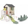 Set domček na pilieroch a obojstranná hojdačka House On Stilts Life Smoby rozšíriteľný s 1,5 m šmykľavkou s vodotryskom