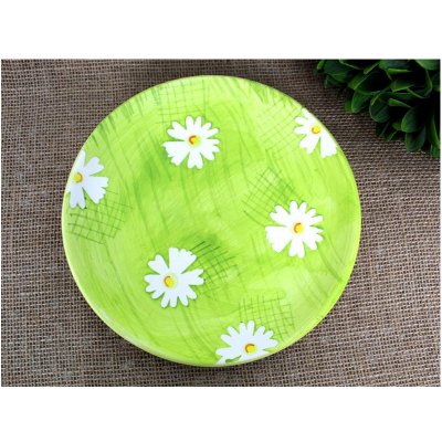 Pierrot Zelený keramický tanier s margarétami 20,5 x 20,5cm