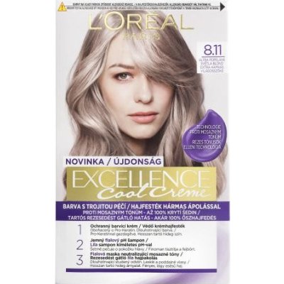 L'Oréal Paris Excellence Cool Creme permanentná farba na vlasy so studenými tónmi 48 ml odtieň 8,11 ultra ash light blond pre ženy