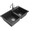 MEXEN/S MEXEN/S - Tomas granitový drez 2-bowl vrátane batérie Carla, čierna kropenatá 6516-76-670700-00