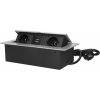Nábytková zásuvka 2x2P+E 2xUSB 3m kábel, plochá a frézovaná hrana, strieborná