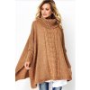 Fashionweek Pletené dámske pončo sveter s rolákom LUNA Camel