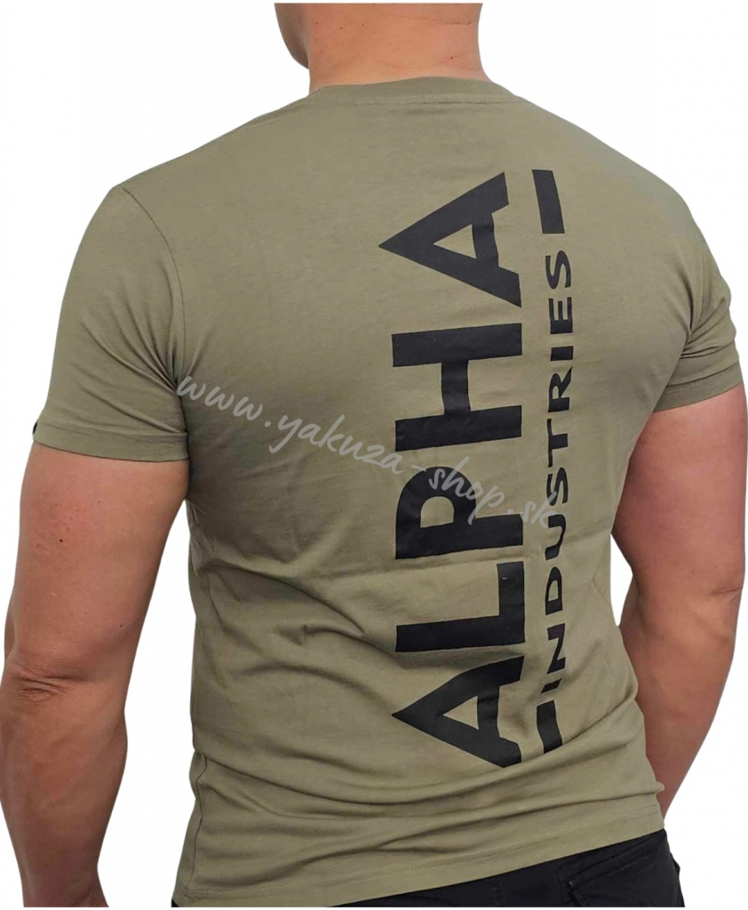 Alpha Industries Backprint T olive black tričko pánske zelené