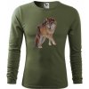 Pánske poľovnícke tričko s kvalitnou potlačou vlka s dlhým rukávom Military 3XL