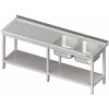 Stůl s dvoukomorovým dřezem po pravé straně s policí 2600x600x850 mm | STALGAST, 980836260 inox