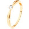 Šperky eshop - Prsteň zo žltého 14K zlata - zaoblené ramená, okrúhly diamant čírej farby S3BT500.45 - Veľkosť: 65 mm