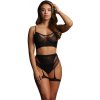 LE DÉSIR 2-Piece Bra Set with Garters - One Size - Black