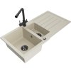 Mexen Andres, granitový drez 1000x500x200 mm, 1,5-komorový + čierna batéria Duero, béžová, 6515-69-671600-70