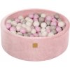 MeowBaby® Velvet detský suchý bazén s guličkami 90x30cm + 200 guličiek – ružová, guličky: biela/šedá/bledoružová