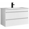 Dolný kúpeľňový nábytok Cube 80 s keramickým umývadlom 2 zásuvky, biely lak s vysokým leskom