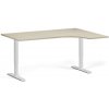 Rohový výškovo nastaviteľný stôl, 160x120 cm, 1 motor, L/P, biela podnož, dub prírodný