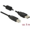 Delock USB kábel USB 2.0 USB-A zástrčka, USB-B zástrčka 5.00 m čierna s feritovým jadrom 84899; 84899