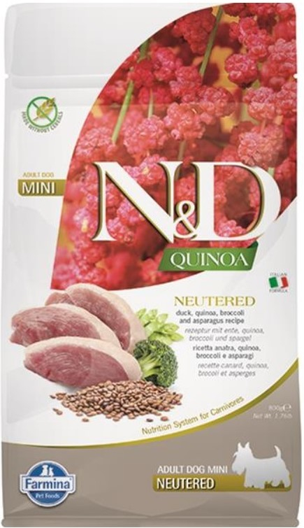 N&D Quinoa GF NEUTERED Adult Dog Mini DUCK, broccoli & asparagus 2 x 7 kg