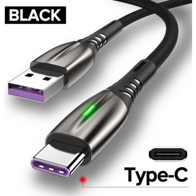 Bomba USB Type C TURBO 5A rýchlonabíjací + data LED kábel Čierna 2m CB01_BLACK2M
