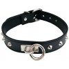 ROUGE Leather Thin O-Ring Studded Collar with Detachable O-Ring Black