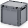 Plastová šedá EURO prepravka s vekom 40 x 30 x 33,5 cm