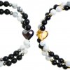 Partnerský Glosery wrap náramok zdobený krištáľom v tvare srdiečka Swarovski®, stopery, lesklý / matný čierny achát a howlite 6mm Obvod zápästia: M 17 cm, Kameň / stopery: matný achát / strieborné, Sr