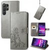 Peňaženkové kožené puzdro Four-leaf na Samsung Galaxy S24 Ultra 5G - Sivá